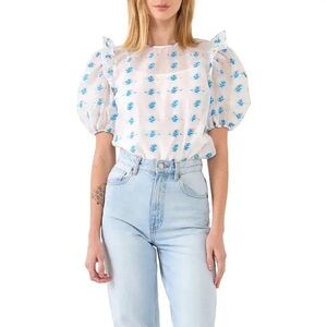 English Factory Puff Sleeve Organza Top